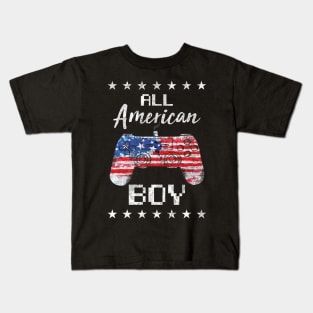 Funny All American Boys 4th July Gaming Son Video Game USA Kids T-Shirt